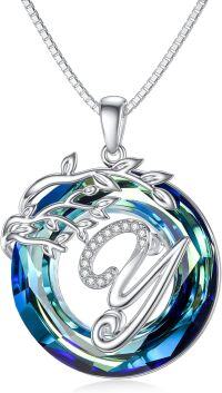 wholesale Sterling Silver Blue Crystal Tree of Life A Z Letter Pendant Necklace-Alphabet Y