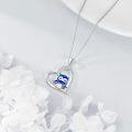 wholesale 925 Sterling Silver Owl Heart Pendant Necklace Blue Enamel s for Women-0-3