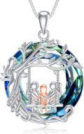 wholesale 925 Sterling Silver Family Tree of Life Abalone Shell Crystal Necklace for Mom Mother Daughter Son Birthday Christmas Gifts-0-0