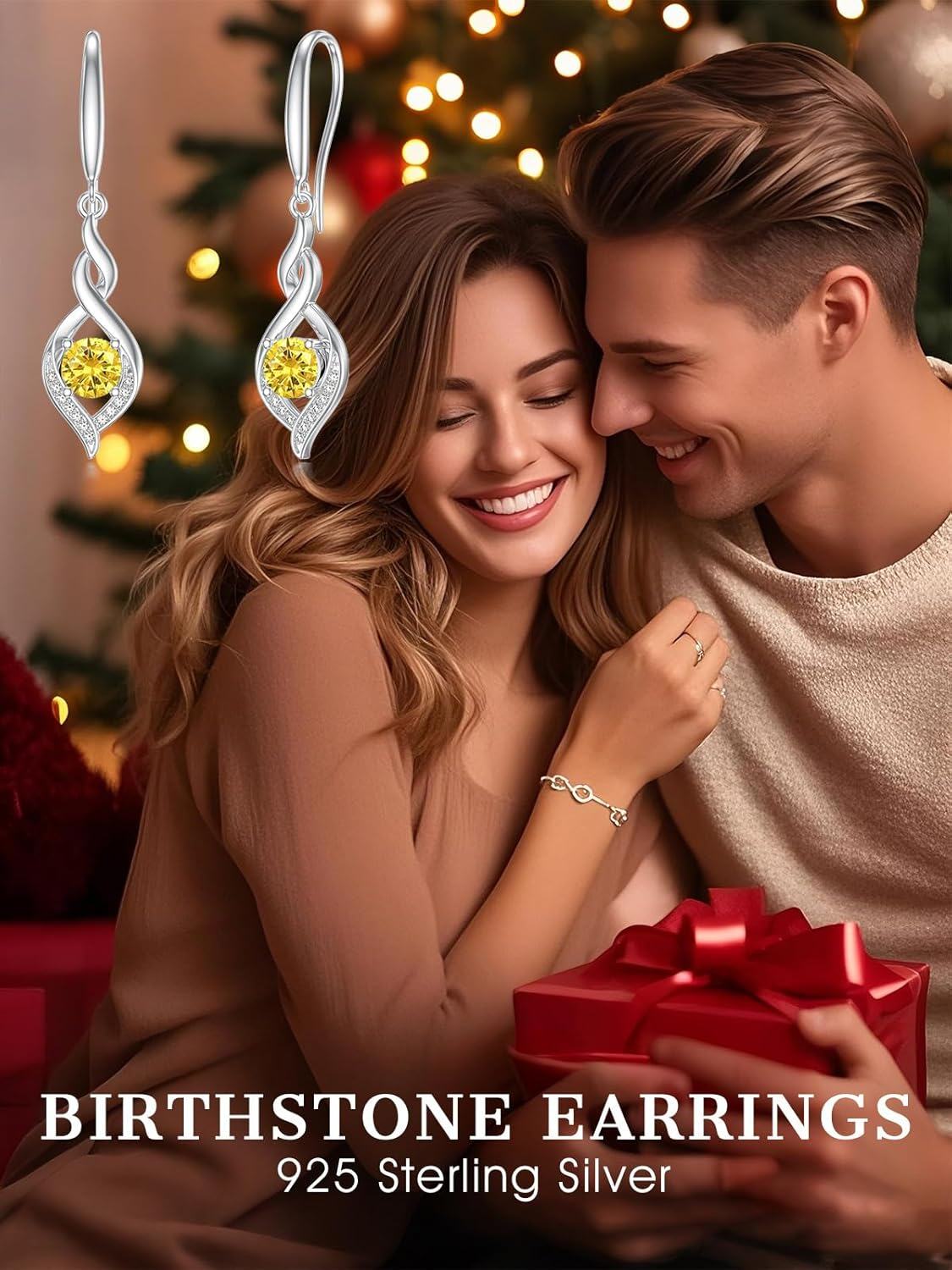 wholesale Sterling Silver Citrine Infinity Birthstone Dangle Earrings for November-0-2