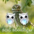 wholesale 925 Sterling Silver Owl Stud Earrings with Blue Moonstone and Black Cubic Zirconia Eyes-0-1