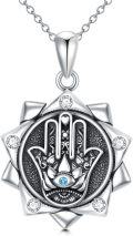 wholesale 925 Sterling Silver Hamsa Hand of Fatima Blue Eye Talisman Pendant Norse Viking Amulet Necklace-0-0
