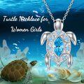 wholesale 925 Sterling Silver & Simulated Aquamarine Blue Austrian Crystal Sea Turtle Necklace, Hypoallergenic Gift for Women-0-5