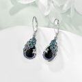 wholesale 925 Sterling Silver Teardrop Peacock Feather Dangle Earrings with Blue Sapphire and Green Emerald Accents-0-1