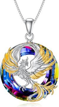 wholesale 925 Sterling Silver Rainbow Crystal Phoenix Pendant Necklace s for Women-Phoenix-Volcanic Crystal