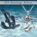 wholesale 925 Sterling Silver Anchor with Skull and Rope Pendant Necklace for Men & Women-0-4