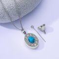 wholesale 925 Sterling Silver Floral Oval Keepsake Jewelry for Ashes - Cremation Memorial Locket Necklace Set-0-4