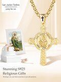 wholesale Gold 925 Sterling Silver Celtic Knot San Judas Tadeo Prayer Cross Pendant Necklace  24  Box Chain-0-4