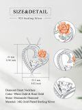 wholesale 925 Sterling Silver & 14k Gold Plated Pendant with Rose Flower and Cubic Zirconia Cutout Heart Chain - 3D Design  for Her (Length: 18 + 2 inch)-0-1