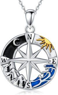 wholesale Sterling Silver Stone Owl Compass Necklace Graduation Gift for Women-Mountain and Sea