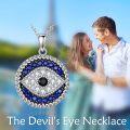 wholesale 925 Sterling Silver Evil Eye Pendant Necklace for Women with Blue Sapphire and Black CZ Amulet Gift-0-2