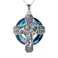 TOUPOP Sterling Silver Crystal Saint Michael Necklace-0-0