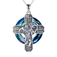 TOUPOP Sterling Silver Crystal Saint Michael Necklace-undefined