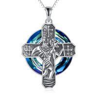 TOUPOP Sterling Silver Crystal Saint Michael Necklace-undefined