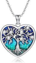 wholesale 925 Sterling Silver Heart-Shaped Tree of Life Pendant Necklace with Blue and Green Enamel & Cubic Zirconia - Mother Daughter Family Tree s for Mom/Daughter/Wife-0-0
