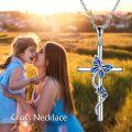 wholesale 925 Sterling Silver Cross with Blue Enamel Butterflies and Bees Pendant Necklace Christian Gift for Women Girls-0-4