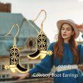 wholesale 925 Sterling Silver Cowboy Boot Shape Black Enamel Star Charm Hook Earring Set for Women Girls Bohemian  4cm Long-0-2