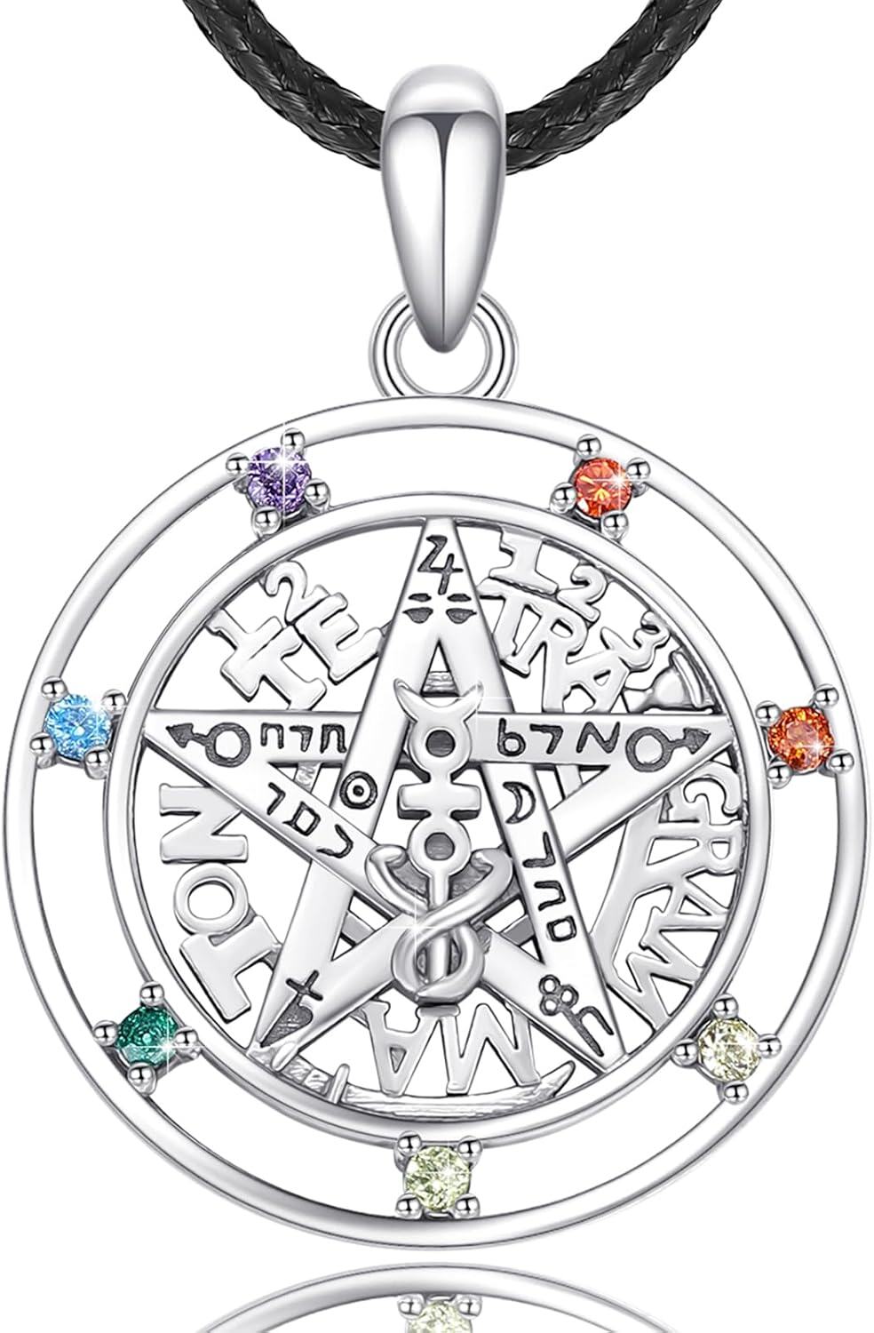 Sterling Silver Chakra Pentagram Amulet Necklace for Women Men-0-0