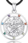 wholesale 925 Sterling Silver Rainbow Crystal Chakra Pentagram Pendant Necklaces for Women and Men-0-0