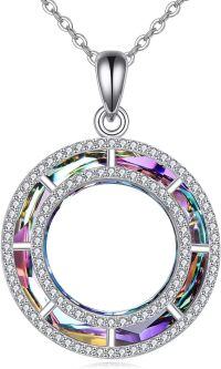 wholesale 925 Sterling Silver Rainbow Crystal Circle Pendant Necklace for Women-Purple