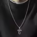 wholesale 925 Sterling Silver Black Enamel Deer Antlers Cross Pendant Necklaces Wholesale with Stainless steel chain for Men -0-27