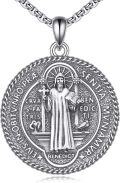 wholesale 925 Sterling Silver St. Benedict Medal Pendant Necklace with Cross and Dove Charm for Men & Women-0-6