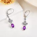 wholesale 925 Sterling Silver Purple Amethyst Dangle Leverback Earrings with Floral Design-0-2