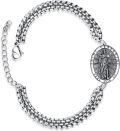 wholesale 925 Sterling Silver Saint Peregrine Medal Charm Bracelet with Extender Chain for Men Women - Adjustable Length from 6 to 8 inches-0-0