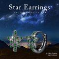 wholesale 925 Sterling Silver Green CZ Star Huggie Hoop Earrings for Men & Women-0-2