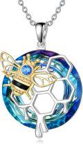 wholesale 925 Sterling Silver Blue Crystal Honeycomb Bee Pendant Necklaces for Women Gifts-0-0