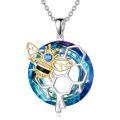 wholesale 925 Sterling Silver Two Tone Bee Honeycomb Blue Crystal Zircon Pendant Necklace-0-0
