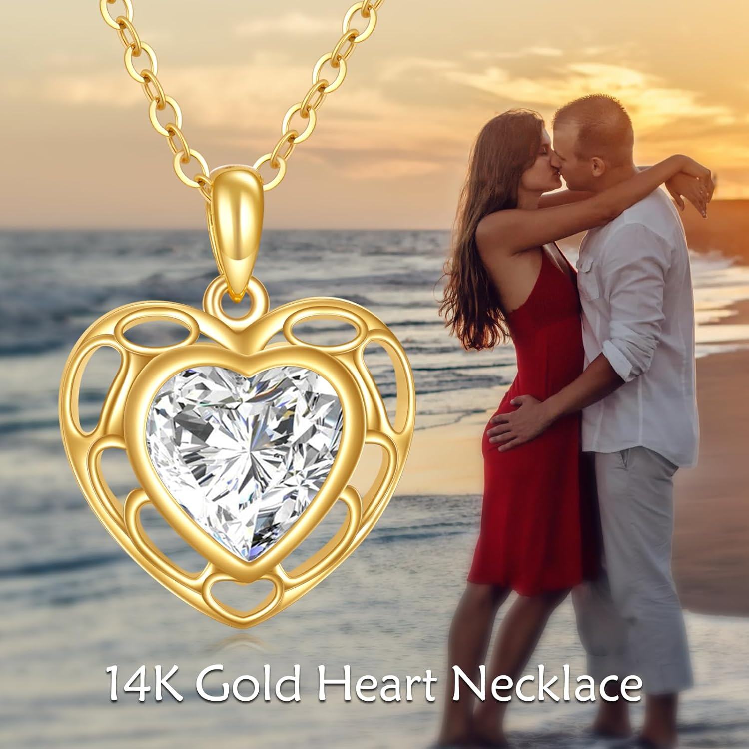 14K Yellow Gold Moissanite 2ct Heart Pendant Necklace Dainty Gift for Women-0-6