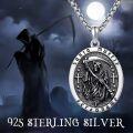 wholesale 925 Sterling Silver Grim Reaper Necklace w/ Oxidized Skull & Scythe Pendant - Mens Gothic s-0-3