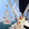 wholesale 925 Sterling Silver White Gold Plated Anchor & Rose Flower Necklace for Women-0-5