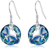 wholesale 925 Sterling Silver Blue Butterfly Dangle Drop Earrings with Crystal Accents and Hook Closure for Women -Dragonfly