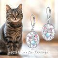 wholesale 925 Sterling Silver Moonstone Heart Cat Dangle Earrings for Women Girls Gift Leverback Jewelry Accessories-0-4
