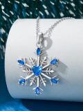 wholesale 925 Sterling Silver Blue Crystal Snowflake Heart Pendant Necklace-0-2