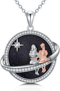 wholesale 925 Sterling Silver Black Druzy Three Sisters Friendship Pendant Necklace for Women Girls Gifts-Sister Jewelry