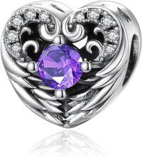 wholesale 925 Sterling Silver Stone Angel Wing Charm Bracelet Jewelry Gift for Women-02 Feb - Amethyst