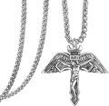 wholesale 925 Sterling Silver Crucifix Necklace with Angel Wings and INRI Inscription - Catholic Religious  for Men Women-0-0