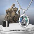 wholesale 925 Sterling Silver Oval St Christopher Protect Us Medal w/ Abalone Shell & Chain-0-5