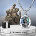 wholesale 925 Sterling Silver Oval St Christopher Protect Us Medal w/ Abalone Shell & Chain-0-5