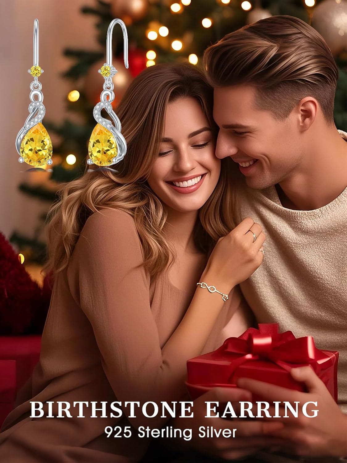 wholesale Sterling Silver Citrine Teardrop Dangle Earrings, November Birthstone Jewelry for Women, 22x8mm Gift for Mom, Wedding, Party-0-2