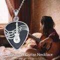 wholesale 925 Sterling Silver Guitar Note Music Pendant Necklace with Black Onyx Stone for Women and Men-0-1