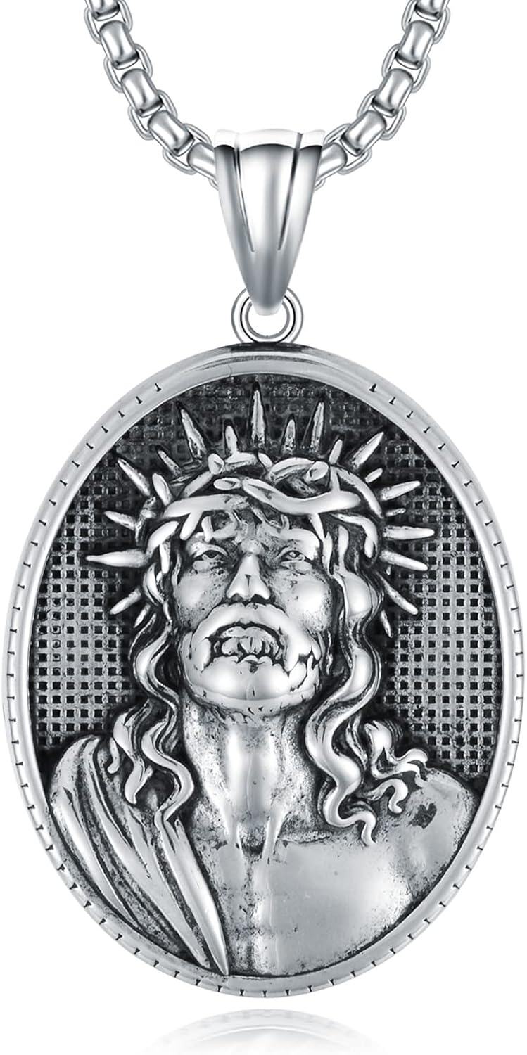 Stainless Steel Medal Saint Patron Necklace for Men Women Religious Gift-Jesus 5