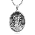 TOUPOP Stainless Steel Stone St Medal Protection Necklace for Men Women-0-0