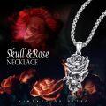wholesale 925 Sterling Silver Gothic Rose & Skull Pendant Necklace for Women and Men-0-5