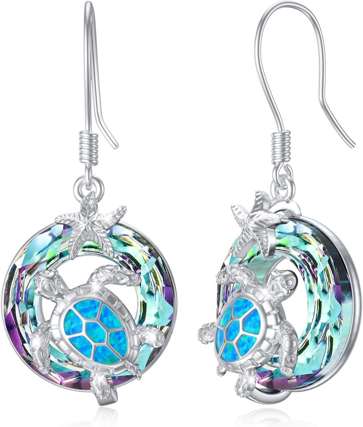 Sterling Silver Crystal Sea Turtle Dangle Earrings for Women Valentine s Day Gifts-Sea Turtle-Purple