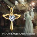 wholesale 14K Gold Diamond Delicate Heart Cross Pendant Necklace for Women-0-5