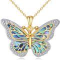 wholesale 925 Sterling Silver Blue Abalone Shell Butterfly Pendant Necklace with CZ Accents for Women Girls s 24 Chain Length-0-0